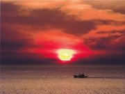 夕日　鼠ヶ関漁船クルージング